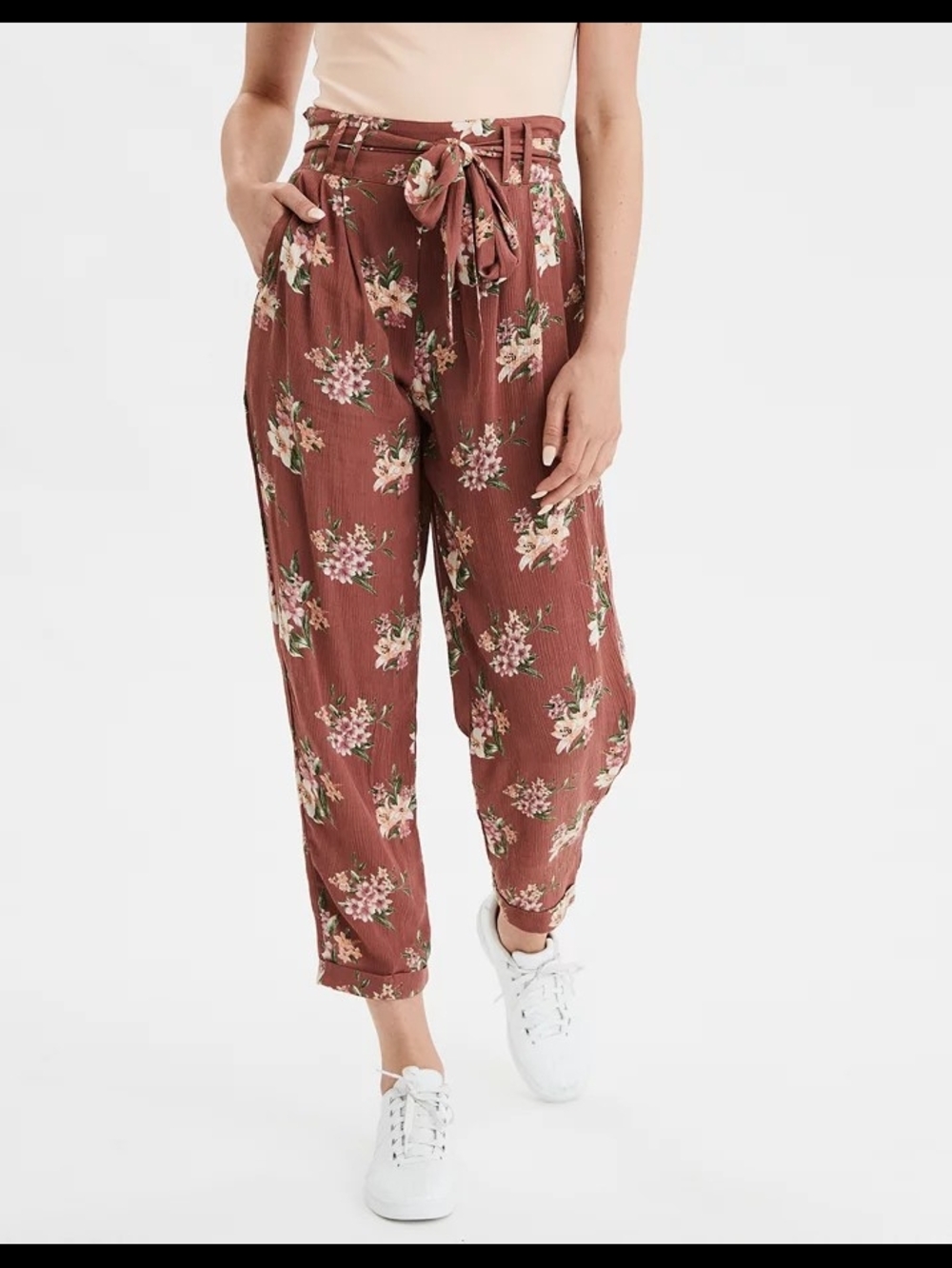 American Eagle Floral Paperbag Waist Pants XS Short